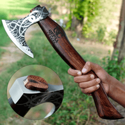 custom handmade engraved viking axe | 19 high carbon steel blade with 6 edge | includes free leather sheath
