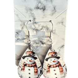 Winter Snowman Teardrop Earrings, Christmas Winder Dangle Earrings, Holiday Gifts