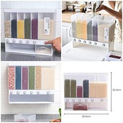 Rice Dispenser Food Storage Box Container | Insect Moisture Proof Seal | Grain Kitchen Organizer Wall Mounted