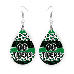 Green Black White GO TIGERS School Spirit Earrings, mascot, stocking stuffer, personalize, school spirit, football game