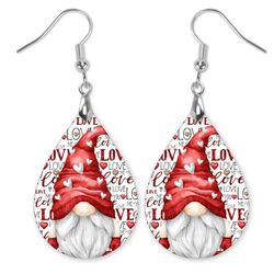 Valentine Gnome Earrings, Buffalo checkered, Teardrop Gnome with hearts and a drink, Valentines LOVE