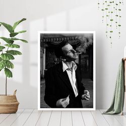 Frank Sinatra Smoking Poster Singer Music Celebrity Print Black and White Vintage Photography Canvas Framed Retro Living