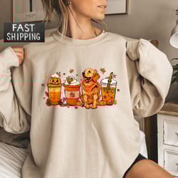 golden retriever fall sweatshirt, fall coffee and dog sweat, halloween crewneck, golden retriever hoodie, coffee and dog