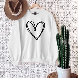 heart sweatshirt, love heart sweater, valentine's day sweat, valentine sweater, hand drawn heart sweater