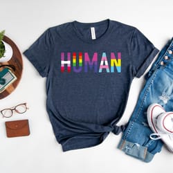 human shirt, pride rainbow t-shirt, lgbtq pride tee, rainbow shirt, gender neutral tee, transgender rainbow shirt, queer