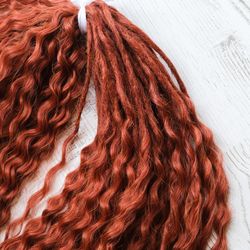 ginger ombre curly dreads, ariel synthetic crochet dreads extensions boho de braids curly double ended dreadlocks