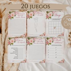 Pink Rose Despedida de Soltera Juegos, Spanish Bridal Shower Games, Spanish Bridal Shower Games, Floral Despedida