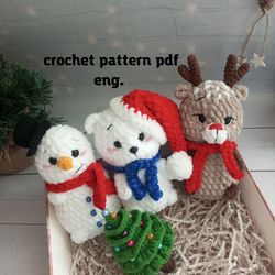 Christmas Decoration, reindeer, snowman, polar bear, christmas tree, crochet pattern