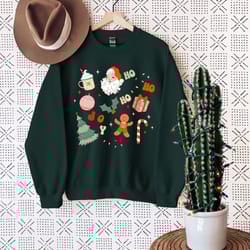 christmas doodle sweatshirt, christmas crewneck, christmas tree santa candy cane holiday outfits, ho ho ho sweater, retr