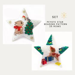 Set - Kitten & Puppy - 3D Peyote Star Beading PDF Pattern / Christmas Ornament