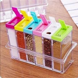 6 Piece Kitchen Decor Transparent Spice Jar Set With Colorful Lids For Flavorful Seasoning Storage Kitchen Organizer
