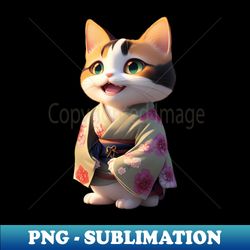 Japanese calico cat in kimono - Premium PNG Sublimation File - Bring Your Designs to Life