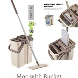 New Mega 2 in 1 Scratch Square Mop with Bucket and 2 Mop Pads Self Wash and Squeeze Dry Flat Mop