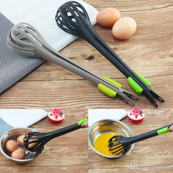 egg beater 2-in-1 food tong holder cooking frother kitchen tool