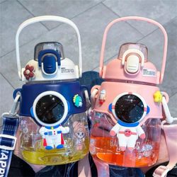cute girl water bottle with straw astronaut children space bottle plastics kawaii cartoon portable large-capacity water