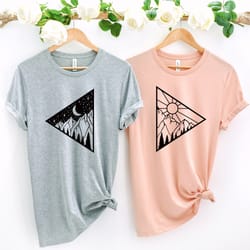 moon and sun shirt, mountains couple shirt, couple adventure shirt, moon phase shirt, hiking tee, camping shirt