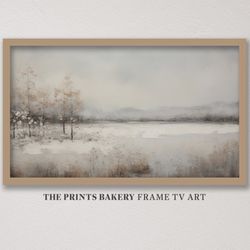 Winter Country Landscape Frame TV Art, Snowy Vintage Digital Download, Rustic Abstract Painting, Winter Farmhouse Cottag