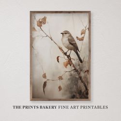 printable vintage autumn bird print, rustic fall wall art, farmhouse neutral birds prints, autumn muted forest art, digi