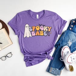 spooky babe ghost shirt, halloween shirt, matching family trick or treat shirt, spooky season shirt, vintage horror shir