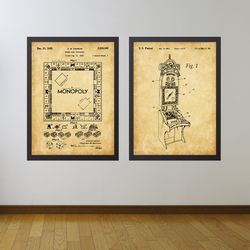monopoly patent art set of 2, monopoly board game, monopoly gaming machine, play art, family activity, nursery decor,