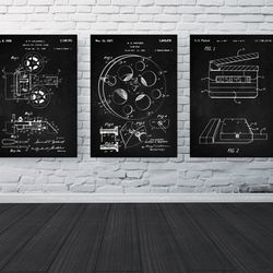 movie patent set of 3, movie poster, film camera, film reel, film patent - camera patent film patent,