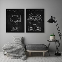 playstation patent set of 2, video game art, video game poster, playstation, boys room poster, video game wall art, -1