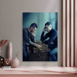 wall art  lionel messi & cristiano ronaldo chess canvas wall art  messi and ronaldo's chess game canvas  father's day gi