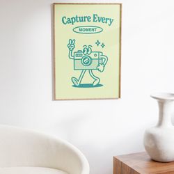 capture every moment poster, retro photography print, retro wall art, camera illustration print, photography quote, gift