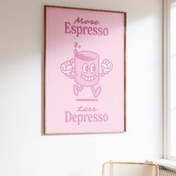 espresso pink wall art, retro quote wall print, more espresso coffee print, wall decor, printable art, downloadable prin