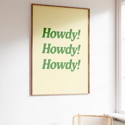 howdy print cowgirl decor, western wall art, green text poster, digital print, western aesthetic, trendy printable wall