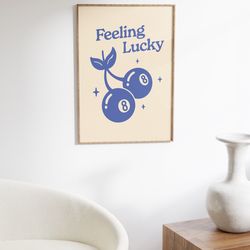 retro 8 ball art, retro wall art, downloadable wall art, feeling lucky poster, large printable art, printable wall art,