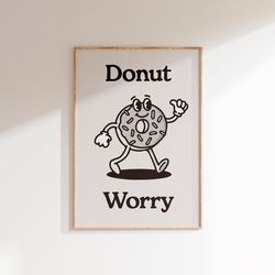 retro donut wall art, trendy prints, printable wall art, donut wall print, digital download print, black white wall prin