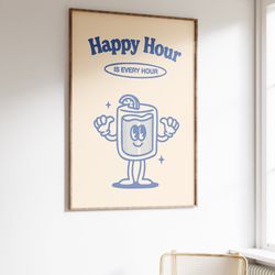 retro happy hour art, retro wall art, downloadable wall art, wall decor, large printable art, printable wall art retro,