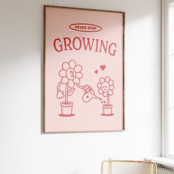 self care wall decor, retro office wall print, cute pink wall art, digital download, aesthetic room decor, preppy wall a