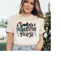 santa's favorite nurse shirt, christmas nurse shirt, er nurse shirt, nurse christmas t shirt for nurses tee, christmas