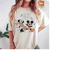 hey boo mickey minnie comfort colors shirt, mickey halloween shirt, pumpkin mickey, disney spooky season shirt, disney m