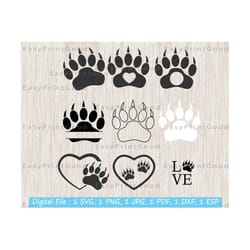 paw print svg, bear paw svg, bear paw clipart, bear paw print svg, animal paw svg, paw monogram design, monogram frame, cut file, cricut svg