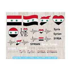 syria national flag bundle svg, syria flag, syrian heart svg, syrian flag clipart, syrian round flag, word text, waving, cut file, cricut