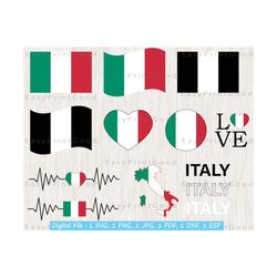 italy flag bundle svg, italy national flag svg, love italy, waving italy, italy map clipart, italian flag, heart italy map, cut file, cricut