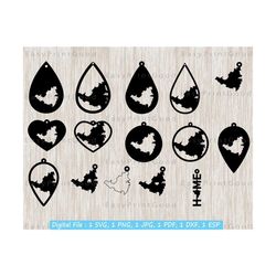 saint  martin island earring svg, saint  martin island map, leather earring, teardrop, pendant template jewelry, template, cut file, cricut
