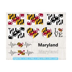 maryland flag bundle svg, maryland state flag svg, love maryland, waving maryland, maryland clip art, heart maryland, cut file, cricut