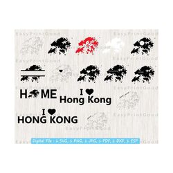 Hong Kong Svg Bundle, Hong Kong Country, Hong Kong Clipart, Hong Kong Outline, Map, I Love Hong Kong, Home, Monogram Frame, Cut file, Cricut