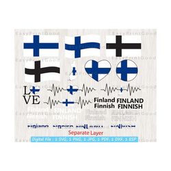 finland flag bundle svg, finland national flag, love finland, waving finland, finland map, finnish flag, heart finland map, cut file, cricut