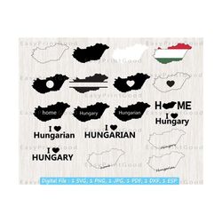 hungary svg bundle, hungarian map, hungary clipart, hungary outline, black and white, monogram frame, hungary home, cut file, cricut
