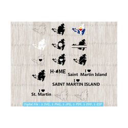 saint  martin island svg bundle, st. martin map svg, saint  martin island clipart, flag map svg, outline, monogram frame, cut file, cricut