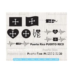puerto rico flag bundle svg, puerto rico nationalist flag, love, waving puerto rico, puerto rico clip art, heart, outline, cut file, cricut