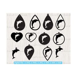 12 dolphin earring, dolphin earrings svg, leather earring, pendant template jewelry, teardrop dolphin earrings, cut file, cricut svg