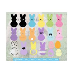 marshmallow bunnies svg, bunny silhouette peep, cute easter bunny peeps svg, easter bunny svg, spring svg, monogram frame, cut file, cricut