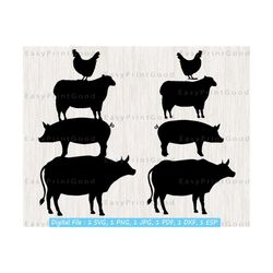 farm animal bundle svg, farm animal svg, farm, farm animals, farm animal clipart, cow, pig, lamb, chicken, rooster, animal, cut file, cricut