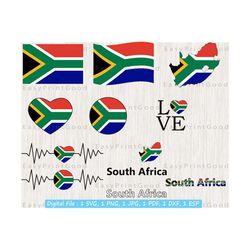 south africa flag svg bundle, south africa name, text word, south africa map, waving flag, heart south africa map, cut file, cricut
